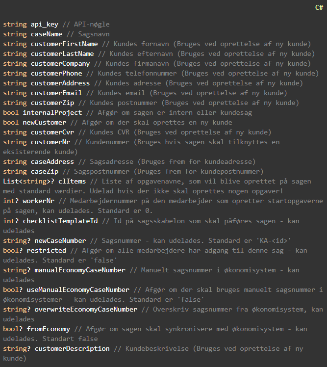 CreateCase Parameters